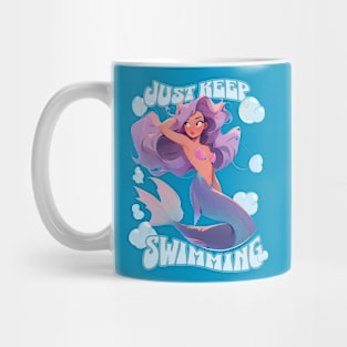 Just keep swimming cute purple hair mermaid Mug